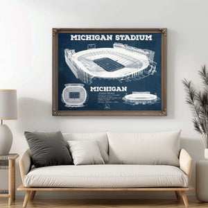 Michigan Wolverines Art - Michigan Stadium Vintage Stadium Blueprint Art Print