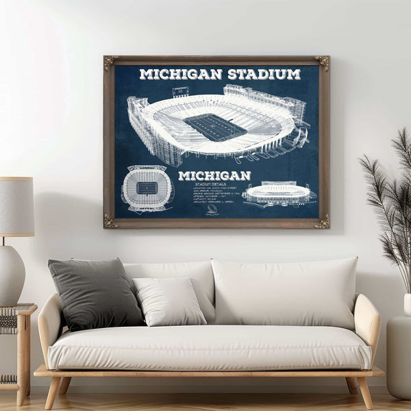 Michigan Wolverines Art - Michigan Stadium Vintage Stadium Blueprint Art Print