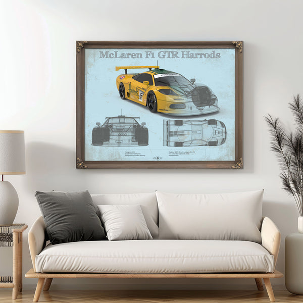 McLaren F1 GTR Harrods Blueprint Vintage Auto Print