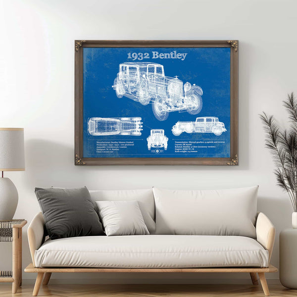 1932 Bentley Vintage Blueprint Auto Print
