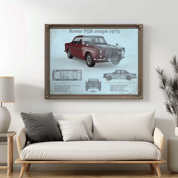 Rover P5b Coupe 1973 Vintage Blueprint Auto Print