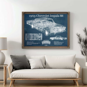 1963 Chevrolet Impala SS Hardtop Sport Coupe Blueprint Vintage Auto Print
