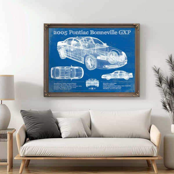 2000 - 2005 Pontiac Bonneville GXP Blueprint Vintage Auto Print