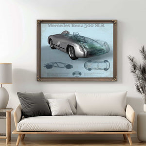 Mercedes Benz 300 SLR Vintage Blueprint Auto Print