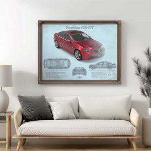Pontiac G8 Gt Sport Red Metallic Blueprint Vintage Auto Print