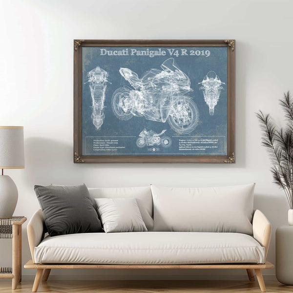 Ducati Panigale V4 R 2019 Vintage Blueprint Motorcycle Patent Print