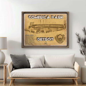 Vintage Detroit Tigers Comerica Park Baseball Print