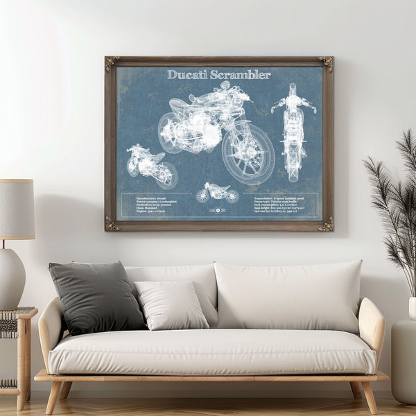 Ducati Scrambler Vintage Blueprint Motorcycle Patent Print