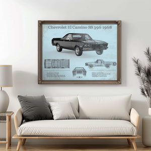 Chevrolet El Camino SS 396 1968 Vintage Blueprint Auto Print
