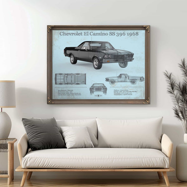 Chevrolet El Camino SS 396 1968 Vintage Blueprint Auto Print