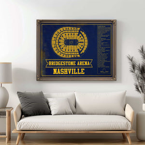Nashville Predators Bridgestone Arena Seating Chart - Vintage Hockey Team Color Print