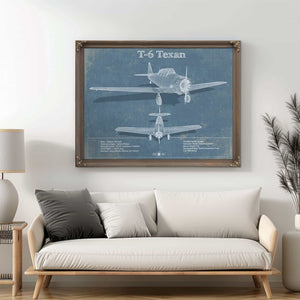 T-6 Texan Aircraft Blueprint Original Military Wall Art