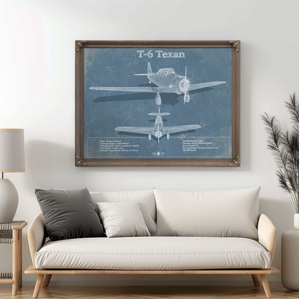 T-6 Texan Aircraft Blueprint Original Military Wall Art
