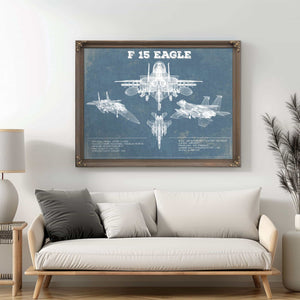 F-15 Eagle Vintage Aviation Blueprint Military Print - Custom Name and Squadron Text