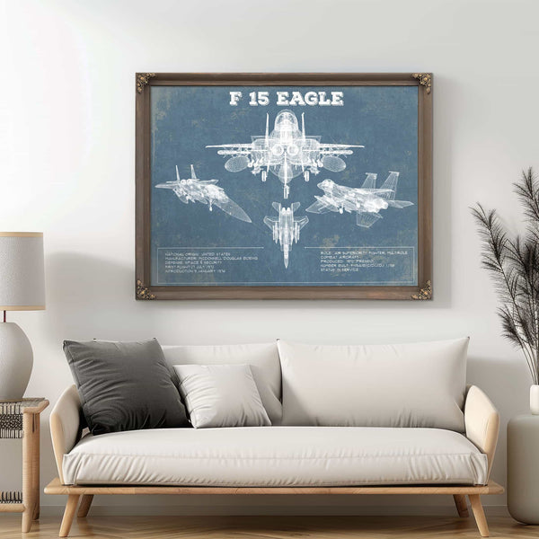F-15 Eagle Vintage Aviation Blueprint Military Print - Custom Name and Squadron Text