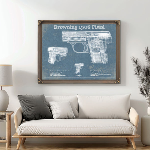 Browning 1906 Pistol Blueprint Vintage Gun Print