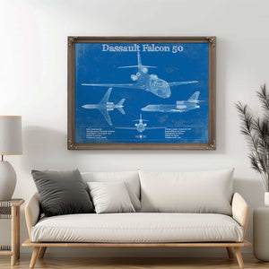 Dassault Falcon 50 Vintage Blueprint Airplane Print