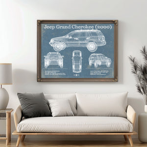 Jeep Grand Cherokee 2000 Vintage Blueprint Auto Print