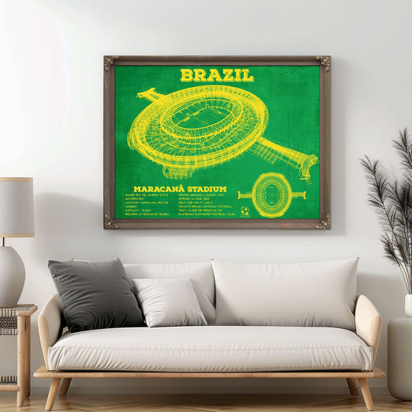 Brazil National Football Team Vintage MaracanÃ£ Stadium Soccer Print