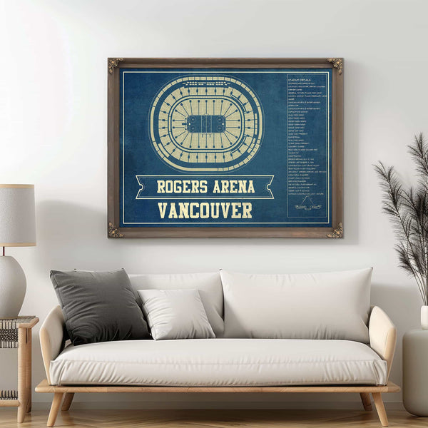 Vancouver Canucks Team Colors - Rogers Arena Vintage Hockey Blueprint NHL Print