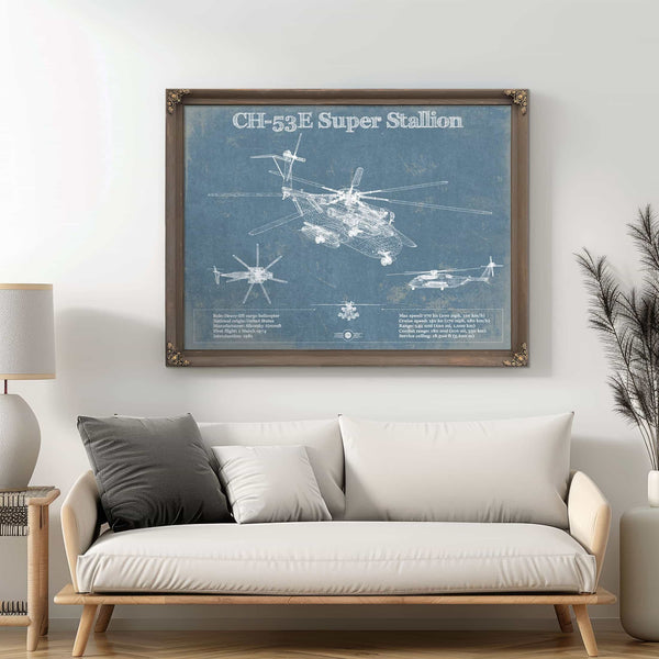 Sikorsky CH-53E Super Stallion Vintage Aviation Blueprint Military Print