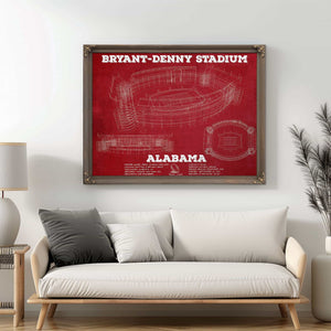 Alabama Crimson Tide Stadium Art - Bryant-Denny Stadium Vintage Seating Chart