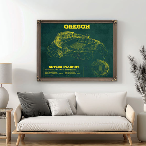 Vintage Autzen Stadium Blueprint - Oregon Ducks Football Print