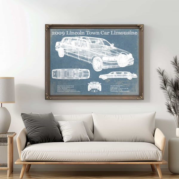 2009 Lincoln Town Car Limousine Vintage Blueprint Auto Print