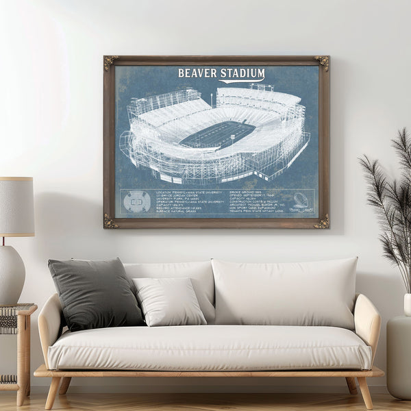 Penn State Nittany Lions - Beaver Stadium Vintage Blueprint Wall Art