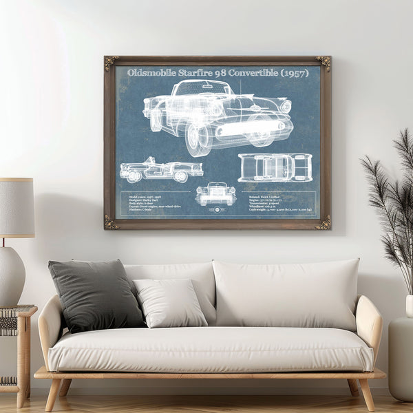 Oldsmobile Starfire 98 Convertible (1957) Blueprint Vintage Auto Print