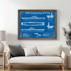 USS Enterprise (CV-6) Aircraft Carrier Blueprint Original Military Wall Art - Customizable