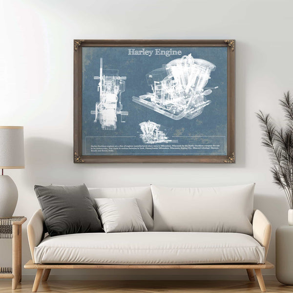 Harley-Davidson Engine Vintage Blueprint Motorcycle Engine Patent Print