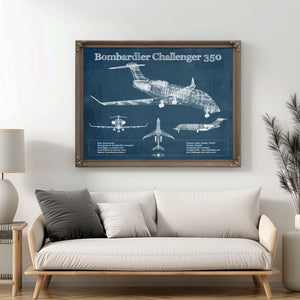 Bombardier Challenger 350 Vintage Aviation Blueprint Print - Custom Pilot Name can be Added