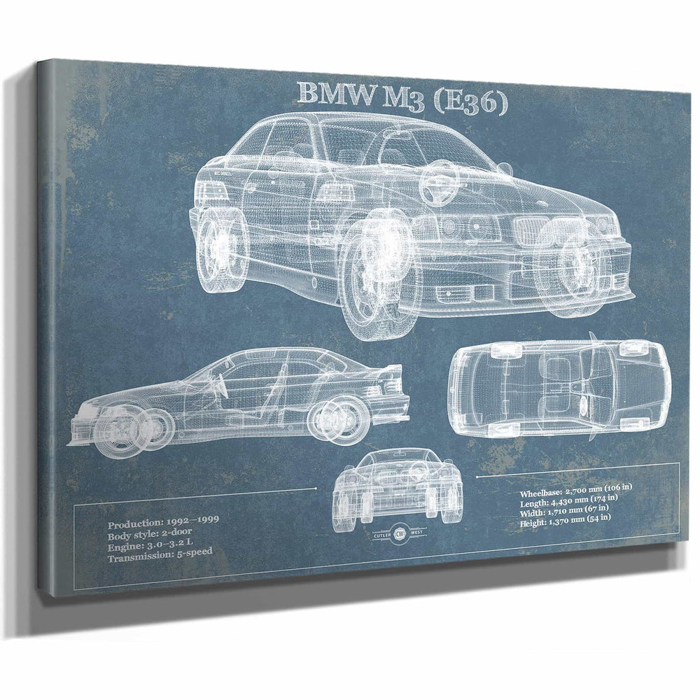 BMW M3 (E36) Vintage Blueprint Auto Print
