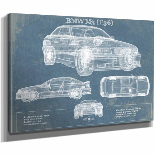 BMW M3 (E36) Vintage Blueprint Auto Print