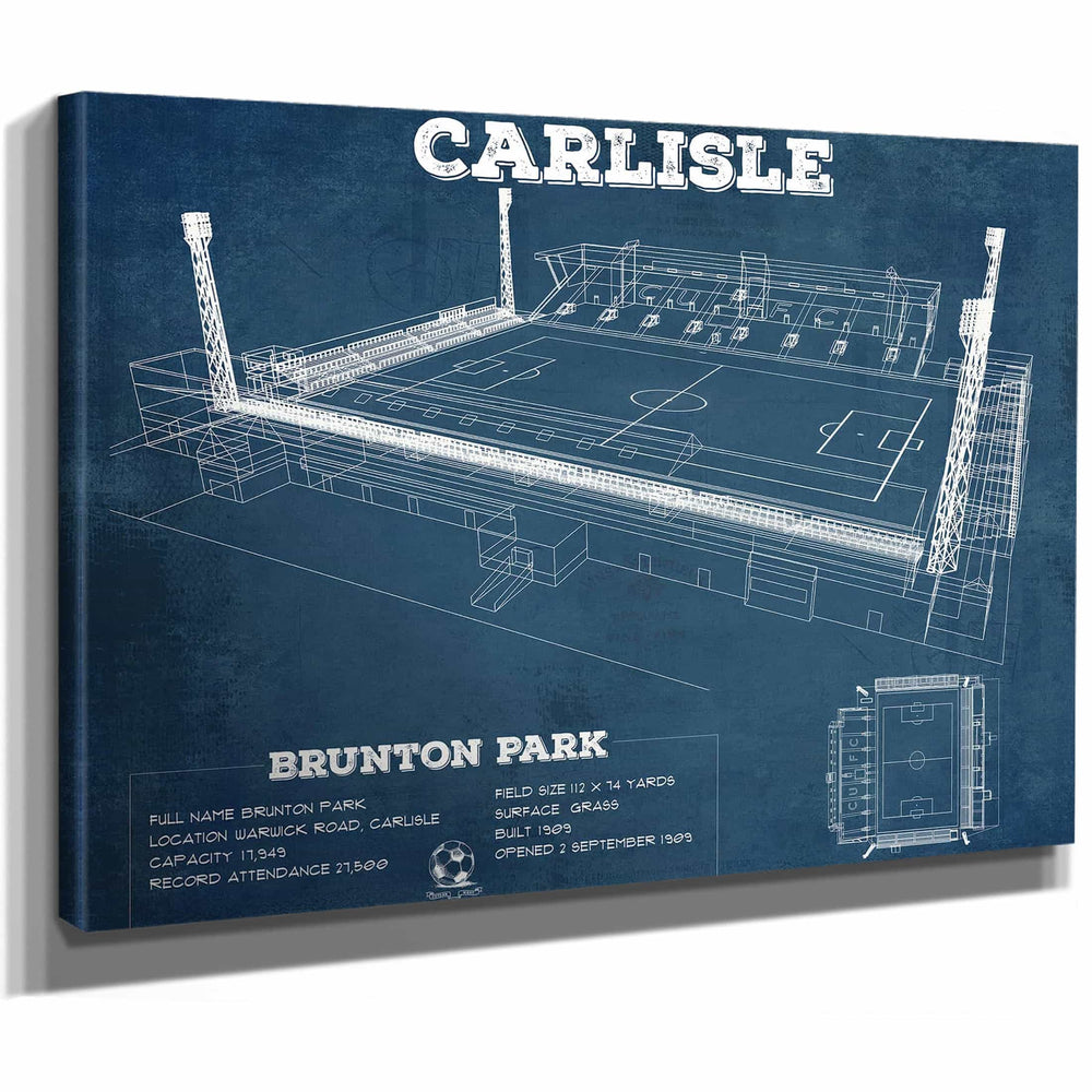Carlisle United F.C. Brunton Park Blueprint Vintage Soccer Print