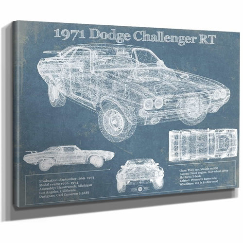 1971 Dodge Challenger Rt Car Blueprint Patent Original Art