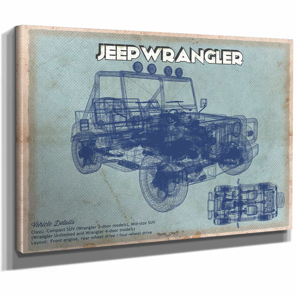 Jeep Wrangler Vintage Blueprint Auto Print
