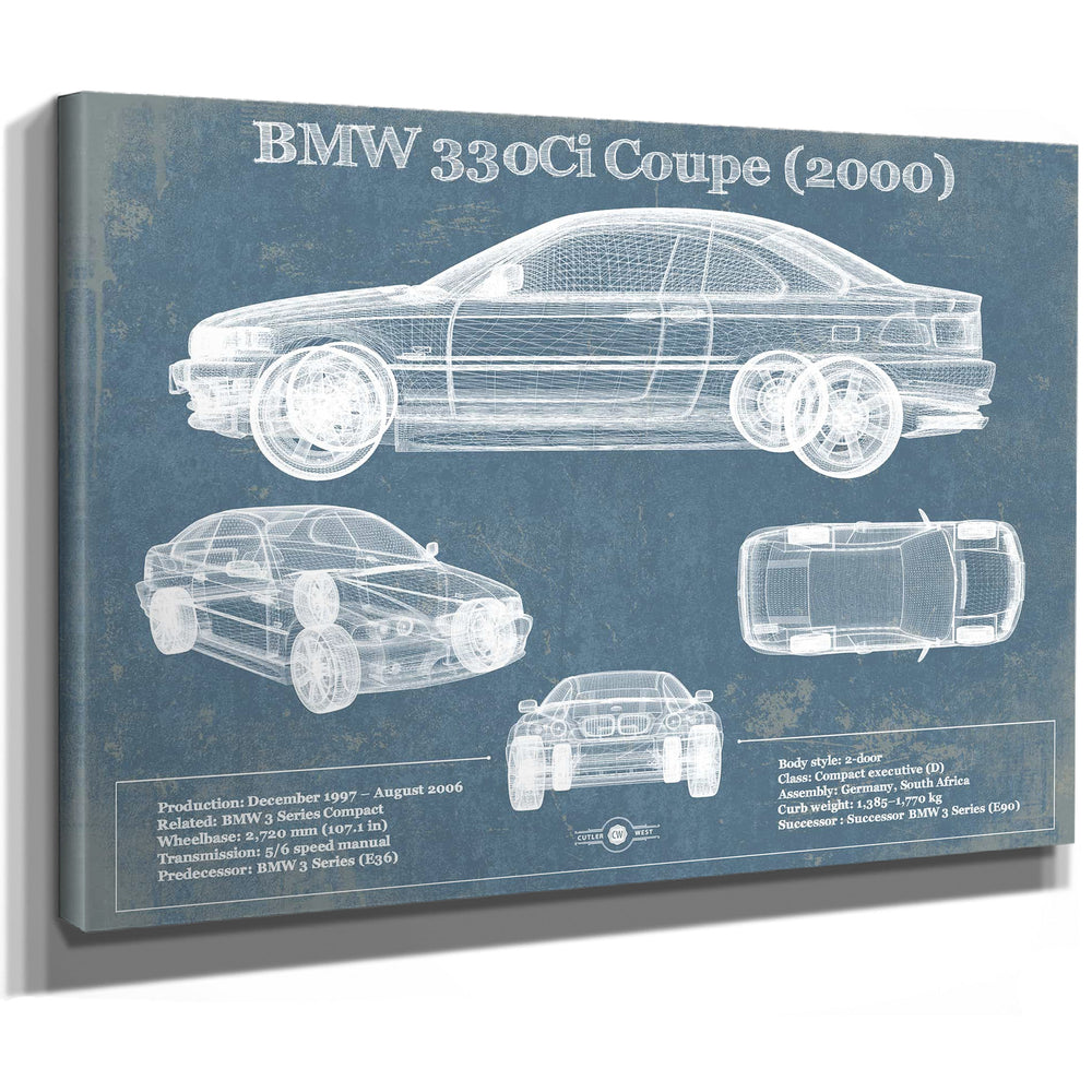 BMW 330Ci Coupe 2000 Blueprint Vintage Auto Print