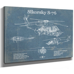 Sikorsky S-76 Helicopter Vintage Aviation Blueprint Military Print