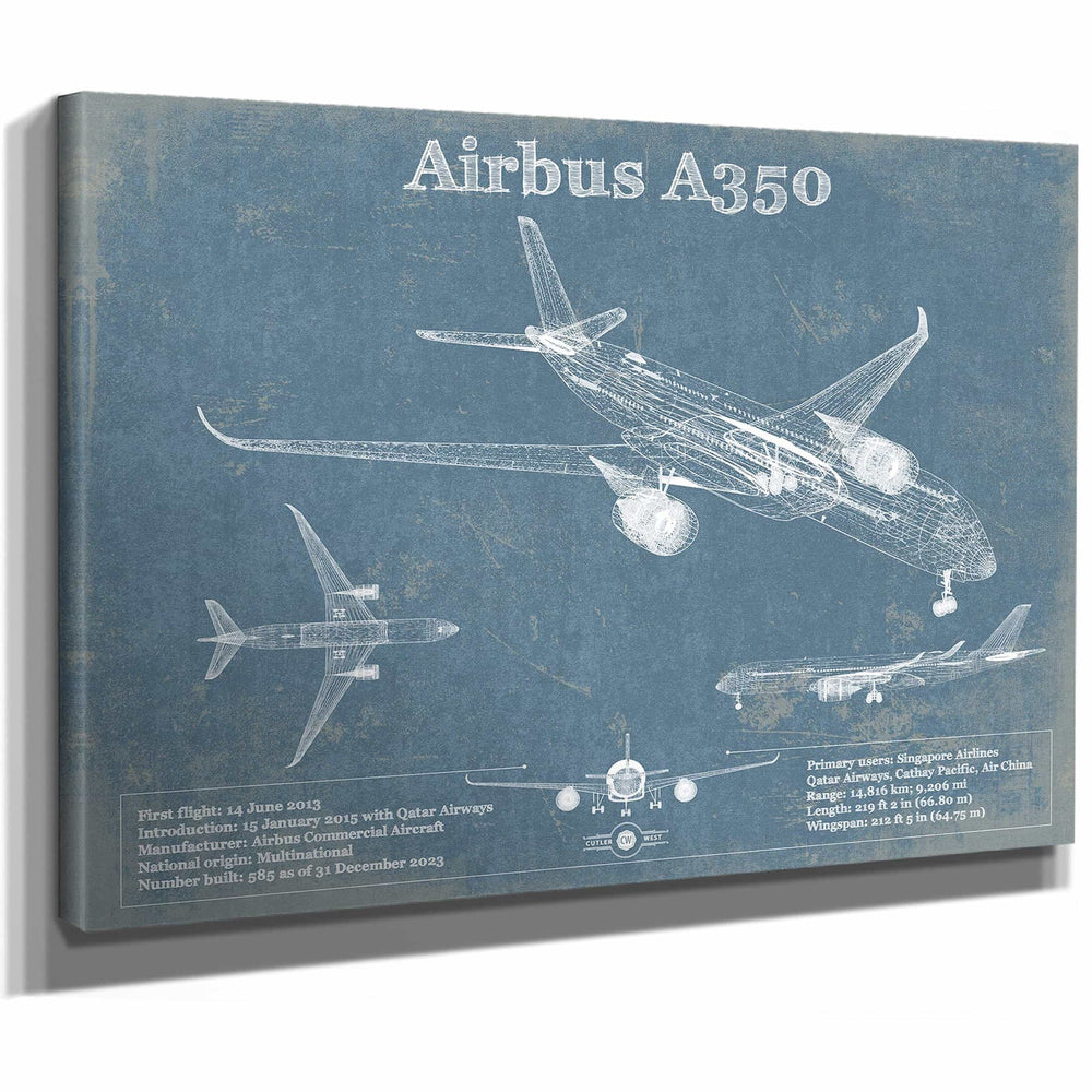 Airbus A350 Vintage Aviation Blueprint Print