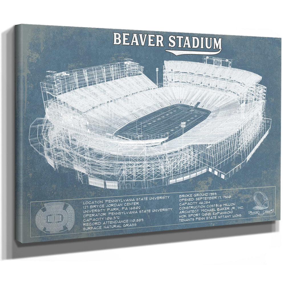 Penn State Nittany Lions - Beaver Stadium Vintage Blueprint Wall Art