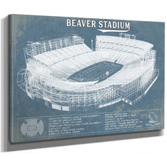 Penn State Nittany Lions - Beaver Stadium Vintage Blueprint Wall Art