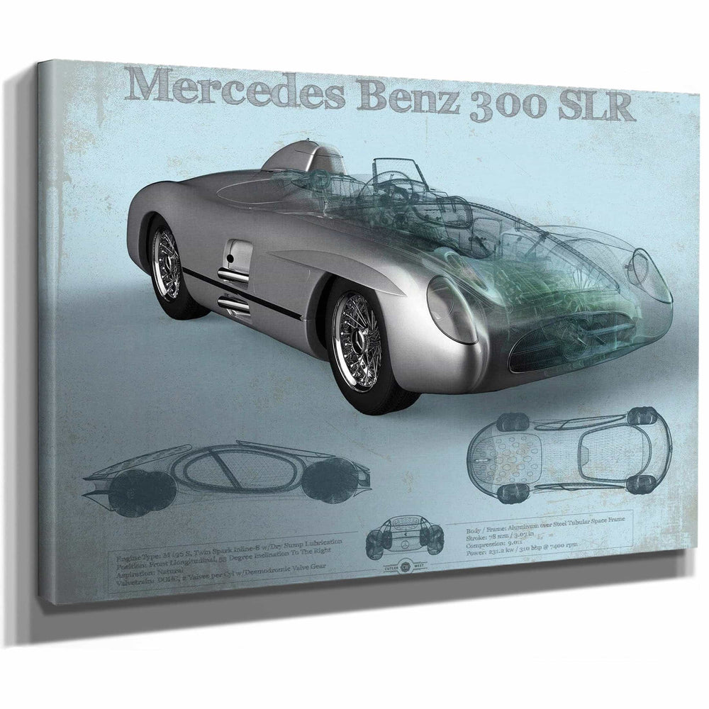 Mercedes Benz 300 SLR Vintage Blueprint Auto Print