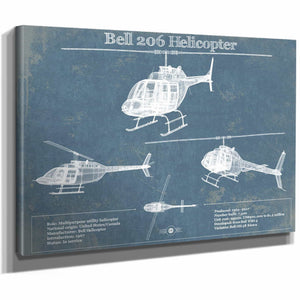 Bell 206 JetRanger/LongRanger Vintage Blueprint Helicopter Print