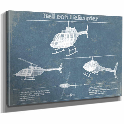 Bell 206 JetRanger/LongRanger Vintage Blueprint Helicopter Print