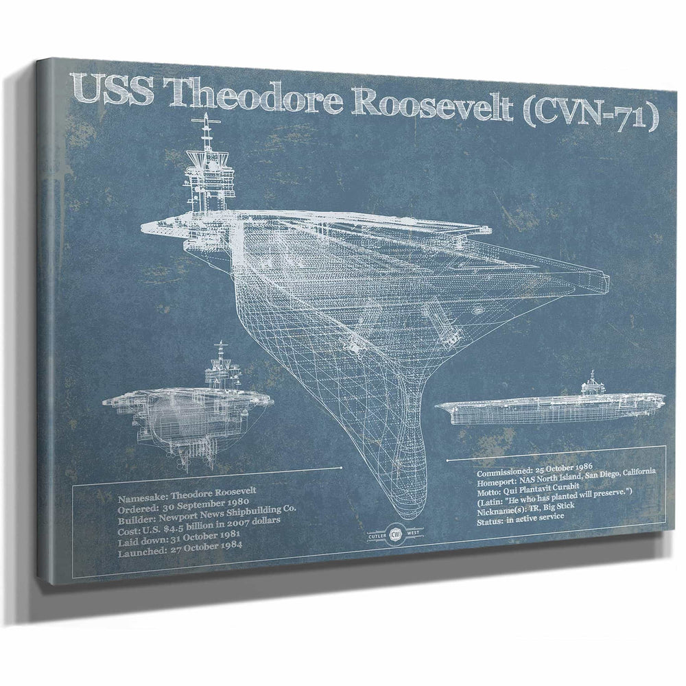 USS Theodore Roosevelt Aircraft Carrier Blueprint Original Military Wall Art