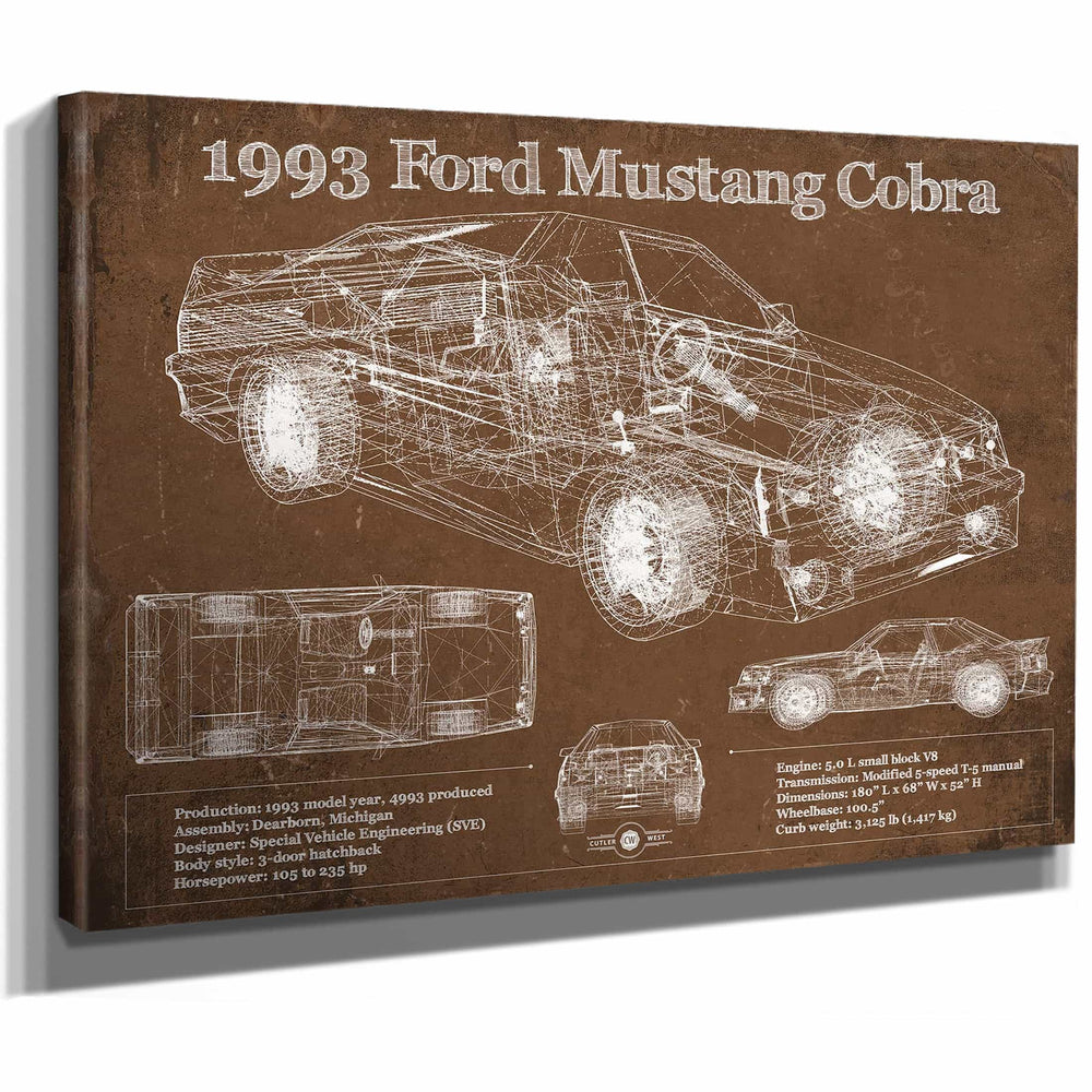 1993 Ford Mustang Cobra Vintage Blueprint Auto Print