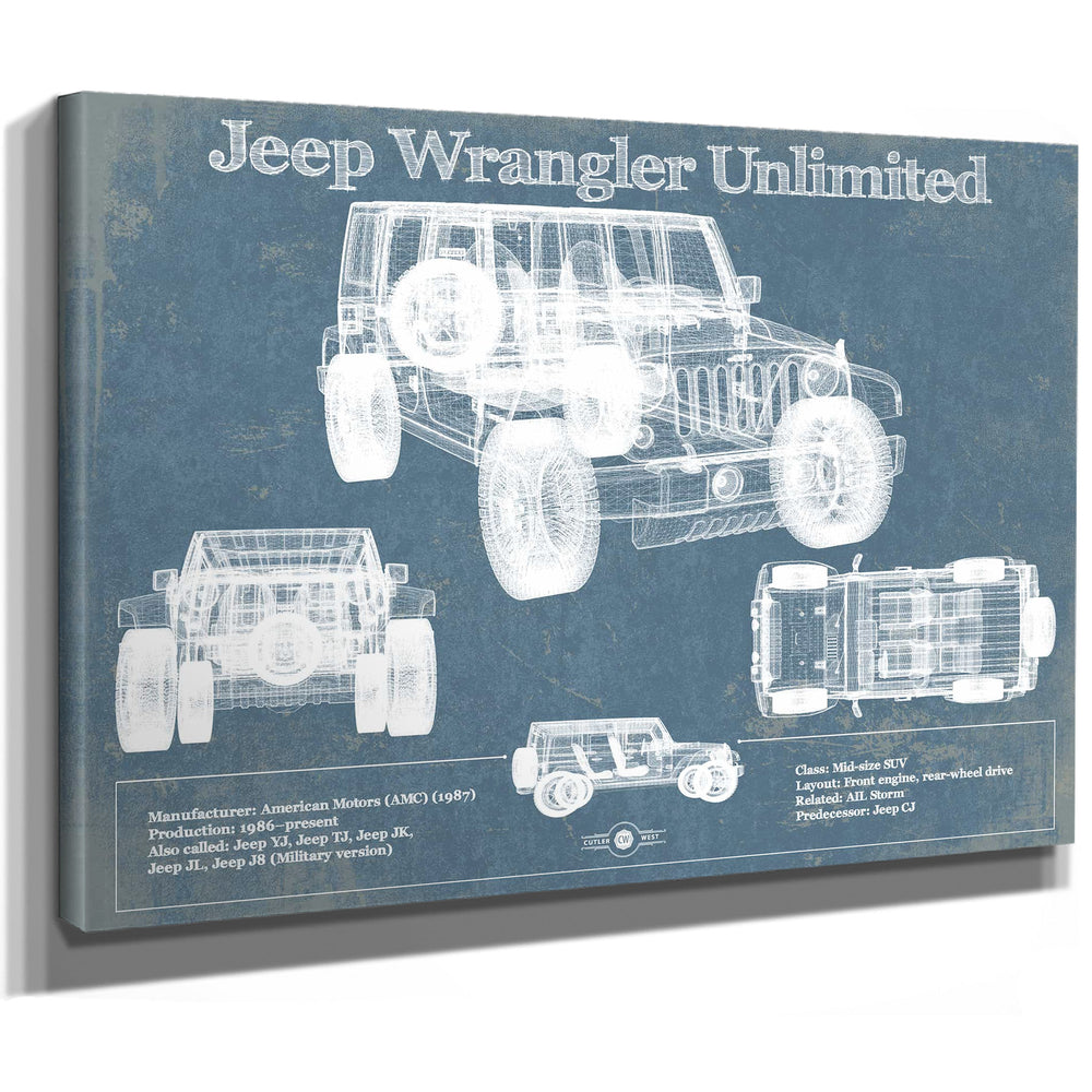 Jeep Wrangler Unlimited Vintage Blueprint Auto Print