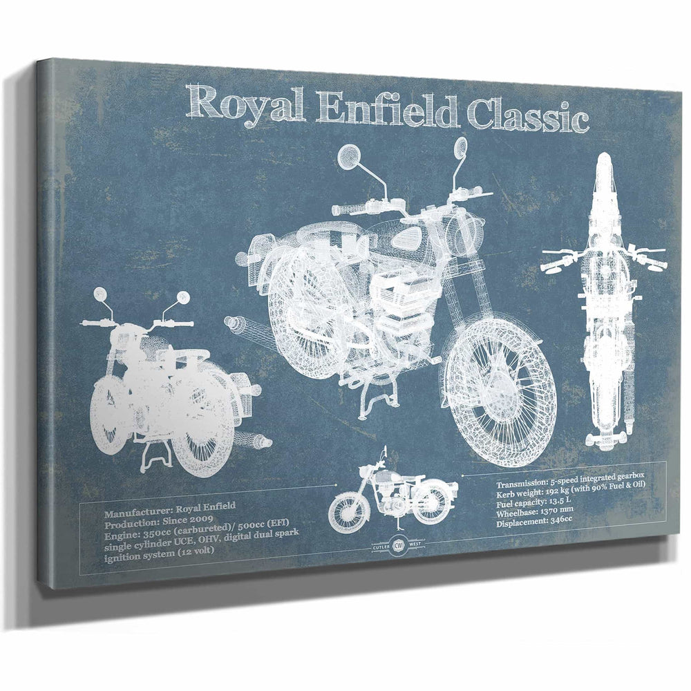 Royal Enfield Classis 350 And 500 Blueprint Motorcycle Patent Print